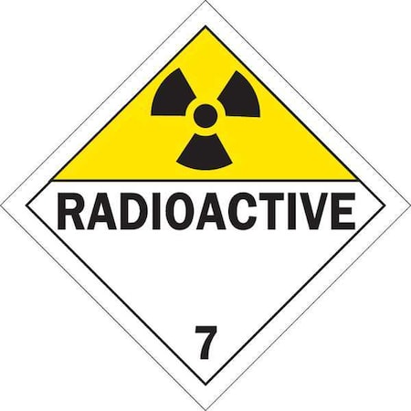 Brady DOT Container Placard, Radioactive, B-946 Pressure Sensitive Vinyl, 10-3/4" W x 10-3/4" H 63419