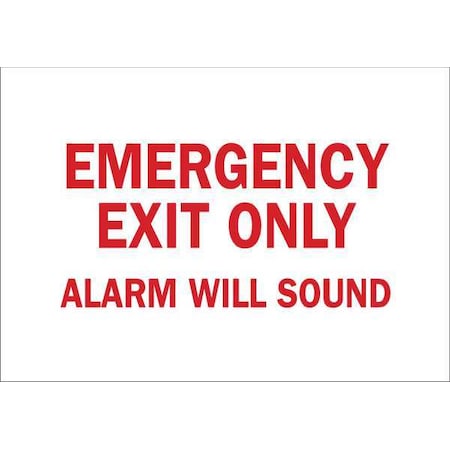 Brady Exit Sign, Fiberglass, 14" W, 10" H, Emergency Exit Only Alarm Will Sound, White 122757