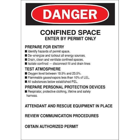 Brady CONFINED SPACE Sign, 122405 122405