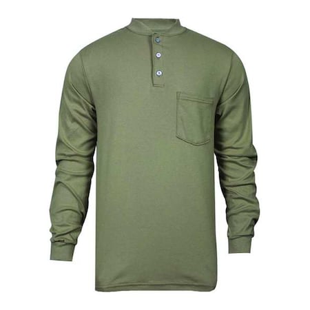 National Safety Apparel Flame Resistant Henley Shirt, Khaki, FR Treated Cotton, M C54PABSLSMD