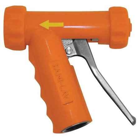 Sani-Lav Pistol Grip Spray Nozzle, 3/4 in FGHT, 5-1/2 in L, 150 psi, 7 gpm, Aluminum/Stainless Steel, Orange N1A