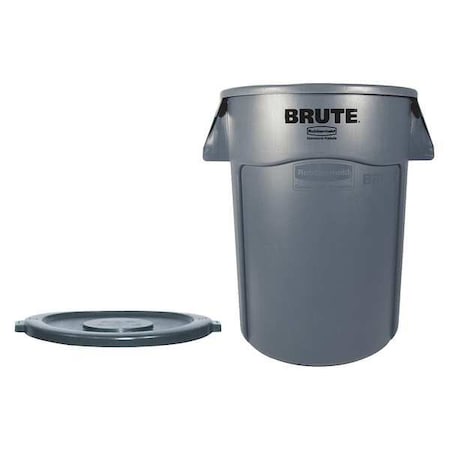 Rubbermaid Commercial 44 Gal. Brute(R) Plastic Round Trash Can, Flat Snap-On Top, Gray FG264360GRAY,FG264560GRAY