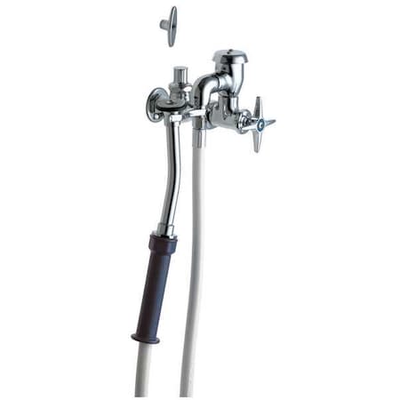 Chicago Faucet Wall-Mounted Bedpan Washer, Cross Handle, Inlet Size 1/2", Chrome Plated 809-CP