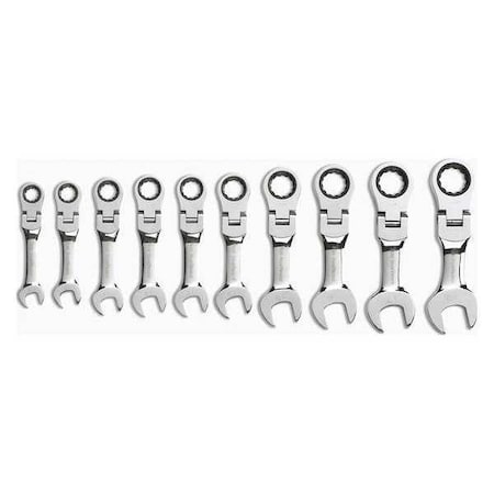 Gearwrench 10 Piece 72-Tooth 12 Point Stubby Flex Head Ratcheting Combination Metric Wrench Set 9550