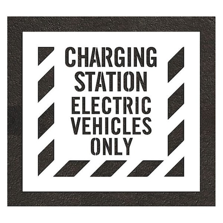 Rae Pavement Stencil, Message, Electric Car Logo, 34 in Character Height, Highway Gothic Font, White STL-108-50425