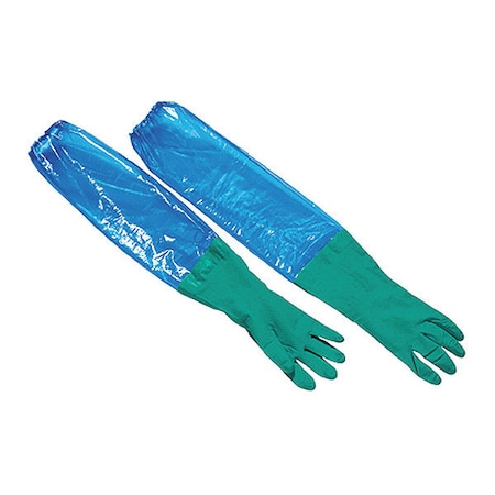 POLYCO Sleeve Gloves, Nitrile, Powder Free, Blue, Green, XL, 1 PR 41650