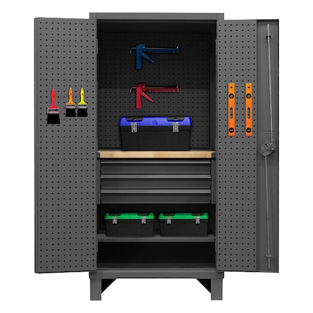 Durham Mfg Combo Drawer & Pegboard Storage Cabinet, 78 in H, 36 in W, 24 in D, Gray, 3 Drawers, 1 Shelf HDCDPWT243678-3M95