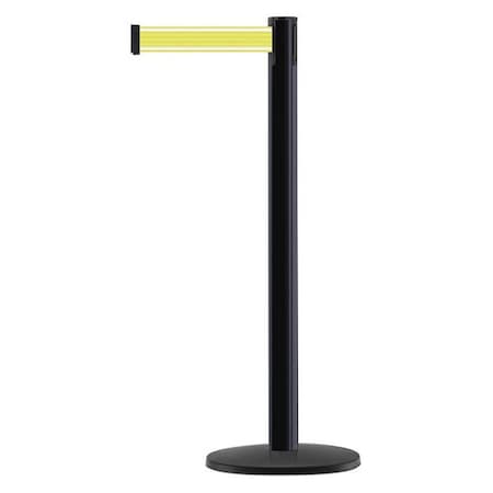 Tensabarrier Barrier Post with Belt, Black, 7 1/2 ft Length, 38 in Post Height, No Legend, Powder Coated 889B-33-33-STD-Y5-NV-C