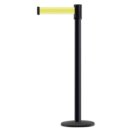 Tensabarrier Barrier Post with Belt, Black, 7 1/2 ft Length, 38 in Post Height, No Legend, Powder Coated 890B-33-33-33-STD-Y5-NV-C