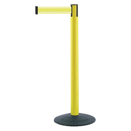 Tensabarrier Barrier Post with Belt, Yellow, 7 1/2 ft Length, 38 in Post Height, No Legend, Unfinished 875-35-STD-Y5-NV-C
