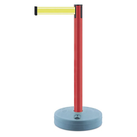 Tensabarrier Barrier Post with Belt, Red, 7 1/2 ft Length, 38 in Post Height, No Legend, Unfinished 885-21-STD-Y5-NV-C