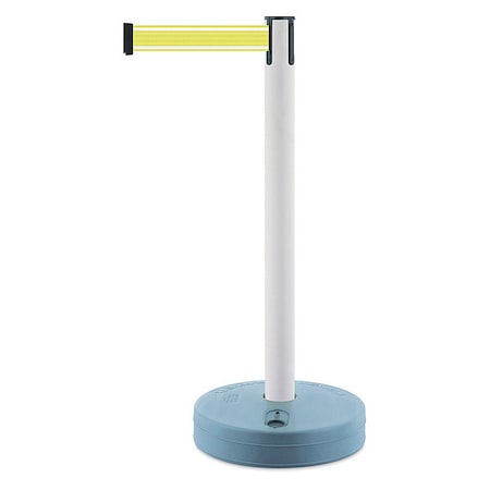 Tensabarrier Barrier Post with Belt, White, 7 1/2 ft Length, 38 in Post Height, No Legend, Unfinished 885-32-STD-Y5-NV-C
