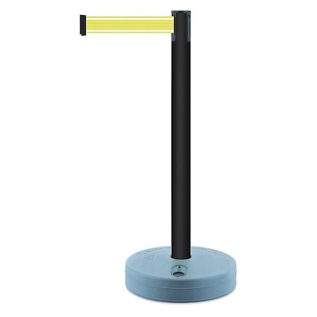 Tensabarrier Barrier Post with Belt, Black, 7 1/2 ft Length, 38 in Post Height, No Legend, Unfinished 885-33-STD-Y5-NV-C