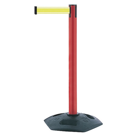 Tensabarrier Barrier Post with Belt, Red, 7 1/2 ft Length, 38 in Post Height, No Legend, Unfinished 886-21-STD-Y5-NV-C