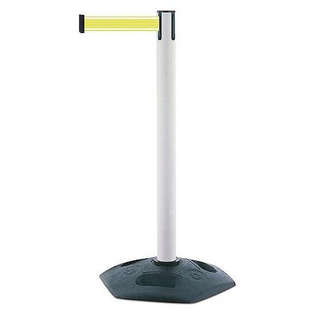 Tensabarrier Barrier Post with Belt, White, 7 1/2 ft Length, 38 in Post Height, No Legend, Unfinished 886-32-STD-Y5-NV-C