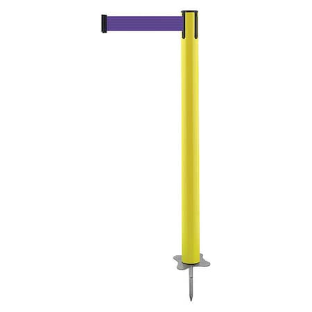 Tensabarrier Barrier Post with Belt, Yellow, 13 ft Length, 43 in Post Height, No Legend, Unfinished 884-35-MAX-P5X-C