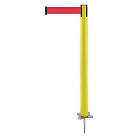 Tensabarrier Barrier Post with Belt, Yellow, 13 ft Length, 43 in Post Height, No Legend, Unfinished 884-35-MAX-R5X-C