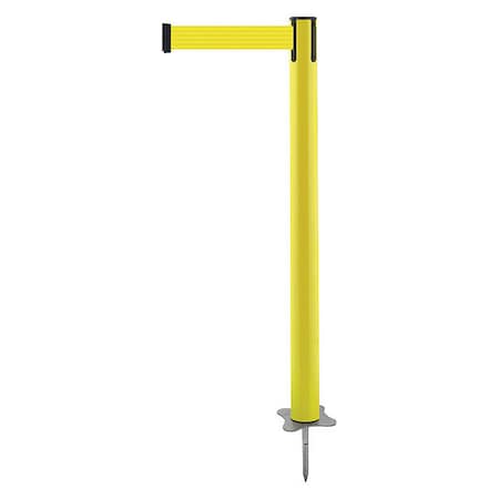 Tensabarrier Barrier Post with Belt, Yellow, 7 1/2 ft Length, 43 in Post Height, No Legend, Unfinished 884-35-STD-Y5X-C
