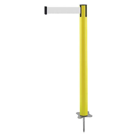 Tensabarrier Barrier Post with Belt, Yellow, 7 1/2 ft Length, 43 in Post Height, No Legend, Unfinished 884-35-STD-B1X-C