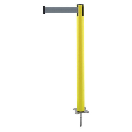 Tensabarrier Barrier Post with Belt, Yellow, 13 ft Length, 43 in Post Height, No Legend, Unfinished 884-35-MAX-B5X-C