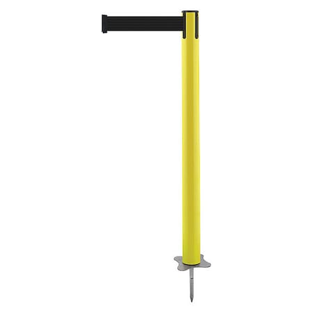 Tensabarrier Barrier Post with Belt, Yellow, 13 ft Length, 43 in Post Height, No Legend, Unfinished 884-35-MAX-B9X-C