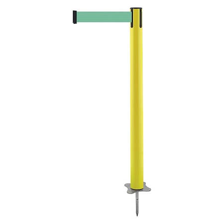 Tensabarrier Barrier Post with Belt, Yellow, 7 1/2 ft Length, 43 in Post Height, No Legend, Unfinished 884-35-STD-G2X-C