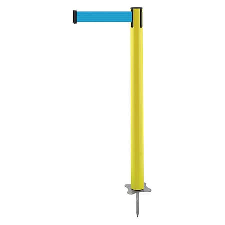 Tensabarrier Barrier Post with Belt, Yellow, 13 ft Length, 43 in Post Height, No Legend, Unfinished 884-35-MAX-L3X-C