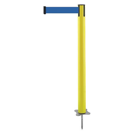 Tensabarrier Barrier Post with Belt, Yellow, 13 ft Length, 43 in Post Height, No Legend, Unfinished 884-35-MAX-L5X-C