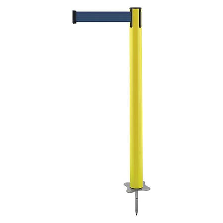Tensabarrier Barrier Post with Belt, Yellow, 13 ft Length, 43 in Post Height, No Legend, Unfinished 884-35-MAX-L7X-C