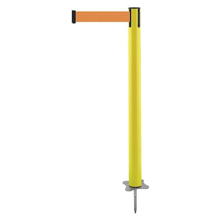 Tensabarrier Barrier Post with Belt, Yellow, 13 ft Length, 43 in Post Height, No Legend, Unfinished 884-35-MAX-O5X-C