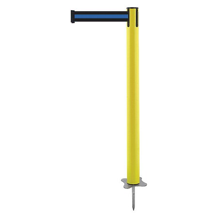 Tensabarrier Barrier Post with Belt, Yellow, 13 ft Length, 43 in Post Height, No Legend, Unfinished 884-35-MAX-S1X-C