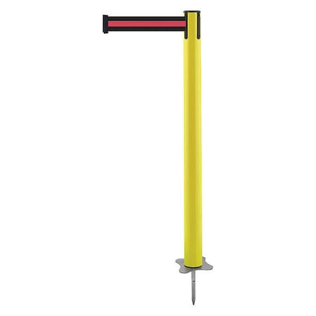 Tensabarrier Barrier Post with Belt, Yellow, 13 ft Length, 43 in Post Height, No Legend, Unfinished 884-35-MAX-S2X-C
