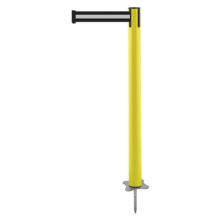 Tensabarrier Barrier Post with Belt, Yellow, 7 1/2 ft Length, 43 in Post Height, No Legend, Unfinished 884-35-STD-S3X-C