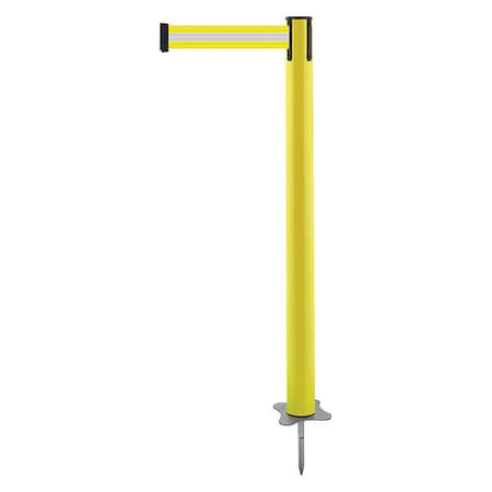 Tensabarrier Barrier Post with Belt, Yellow, 7 1/2 ft Length, 43 in Post Height, No Legend, Unfinished 884-35-STD-S8X-C