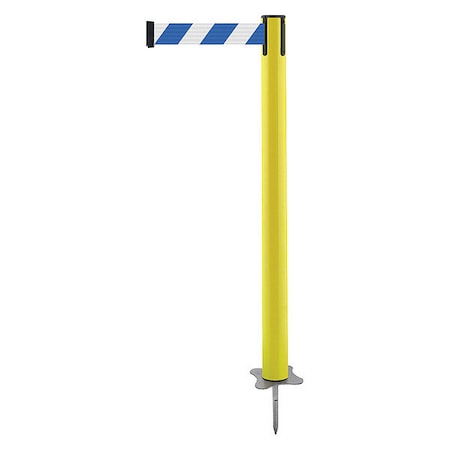 Tensabarrier Barrier Post with Belt, Yellow, 7 1/2 ft Length, 43 in Post Height, No Legend, Unfinished 884-35-STD-D1X-C