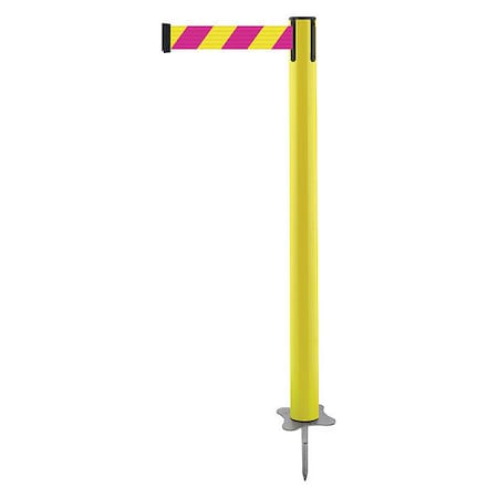 Tensabarrier Barrier Post with Belt, Yellow, 13 ft Length, 43 in Post Height, No Legend, Unfinished 884-35-MAX-D5X-C