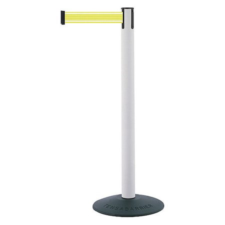 Tensabarrier Barrier Post with Belt, Yellow, 7 1/2 ft Length, 38 in Post Height, No Legend, Unfinished 875-32-STD-Y5-NV-C