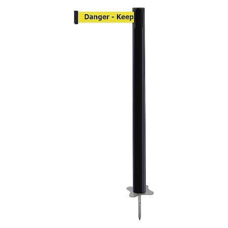 Tensabarrier Barrier Post with Belt, Black, 13 ft Length, 43 in Post Height, Danger Keep Out, Unfinished 884-33-MAX-YDX-C