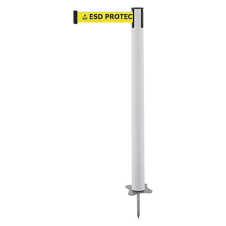 Tensabarrier Barrier Post with Belt, White, 7 1/2 ft Length, 43 in Post Height, ESD Protected Area, Unfinished 884-32-STD-ESD-C