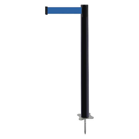 Tensabarrier Barrier Post with Belt, Black, 13 ft Length, 43 in Post Height, No Legend, Unfinished 884-33-MAX-L5X-C