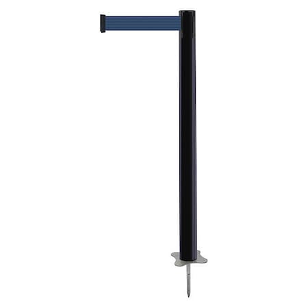 Tensabarrier Barrier Post with Belt, Black, 13 ft Length, 43 in Post Height, No Legend, Unfinished 884-33-MAX-L7X-C