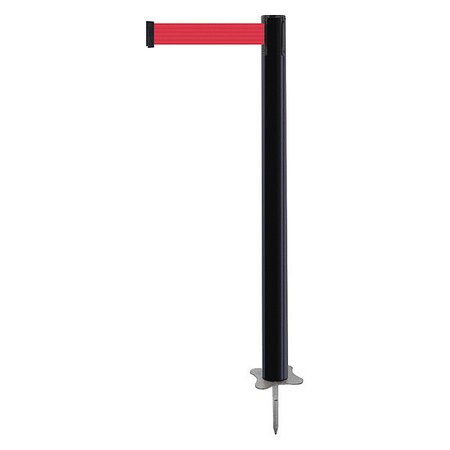 Tensabarrier Barrier Post with Belt, Black, 7 1/2 ft Length, 43 in Post Height, No Legend, Unfinished 884-33-STD-R5X-C