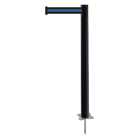 Tensabarrier Barrier Post with Belt, Black, 7 1/2 ft Length, 43 in Post Height, No Legend, Unfinished 884-33-STD-S1X-C