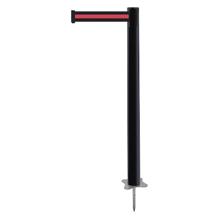 Tensabarrier Barrier Post with Belt, Black, 13 ft Length, 43 in Post Height, No Legend, Unfinished 884-33-MAX-S2X-C