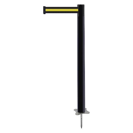Tensabarrier Barrier Post with Belt, Black, 13 ft Length, 43 in Post Height, No Legend, Unfinished 884-33-MAX-S4X-C