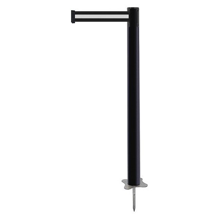 Tensabarrier Barrier Post with Belt, Black, 7 1/2 ft Length, 43 in Post Height, No Legend, Unfinished 884-33-STD-S7X-C