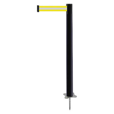 Tensabarrier Barrier Post with Belt, Black, 7 1/2 ft Length, 43 in Post Height, No Legend, Unfinished 884-33-STD-S8X-C
