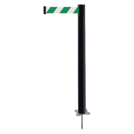 Tensabarrier Barrier Post with Belt, Black, 7 1/2 ft Length, 43 in Post Height, No Legend, Unfinished 884-33-STD-D2X-C