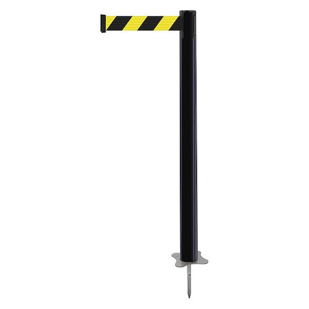 Tensabarrier Barrier Post with Belt, Black, 13 ft Length, 43 in Post Height, No Legend, Unfinished 884-33-MAX-D4X-C