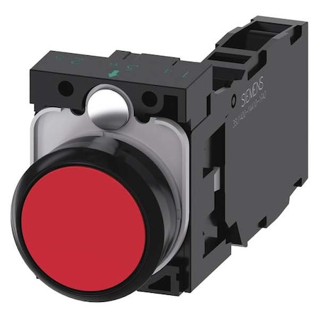 Siemens Push Button, 22mm, Red, Plastic Bezel 3SU1100-0AB20-1FA0